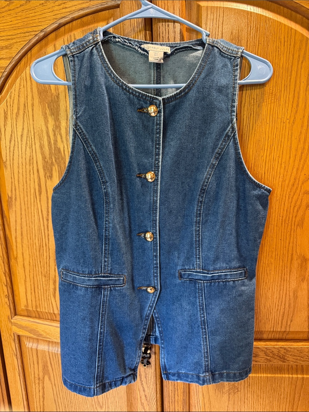 Dark Denim Button-Front Sleeveless Vest